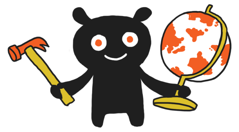 Illustration of figure with world and hammer